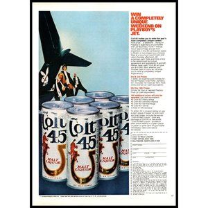 1972 Colt 45 Malt Liquor Playboy Jet and Bunnies Vintage Print Ad Wall Art Decor